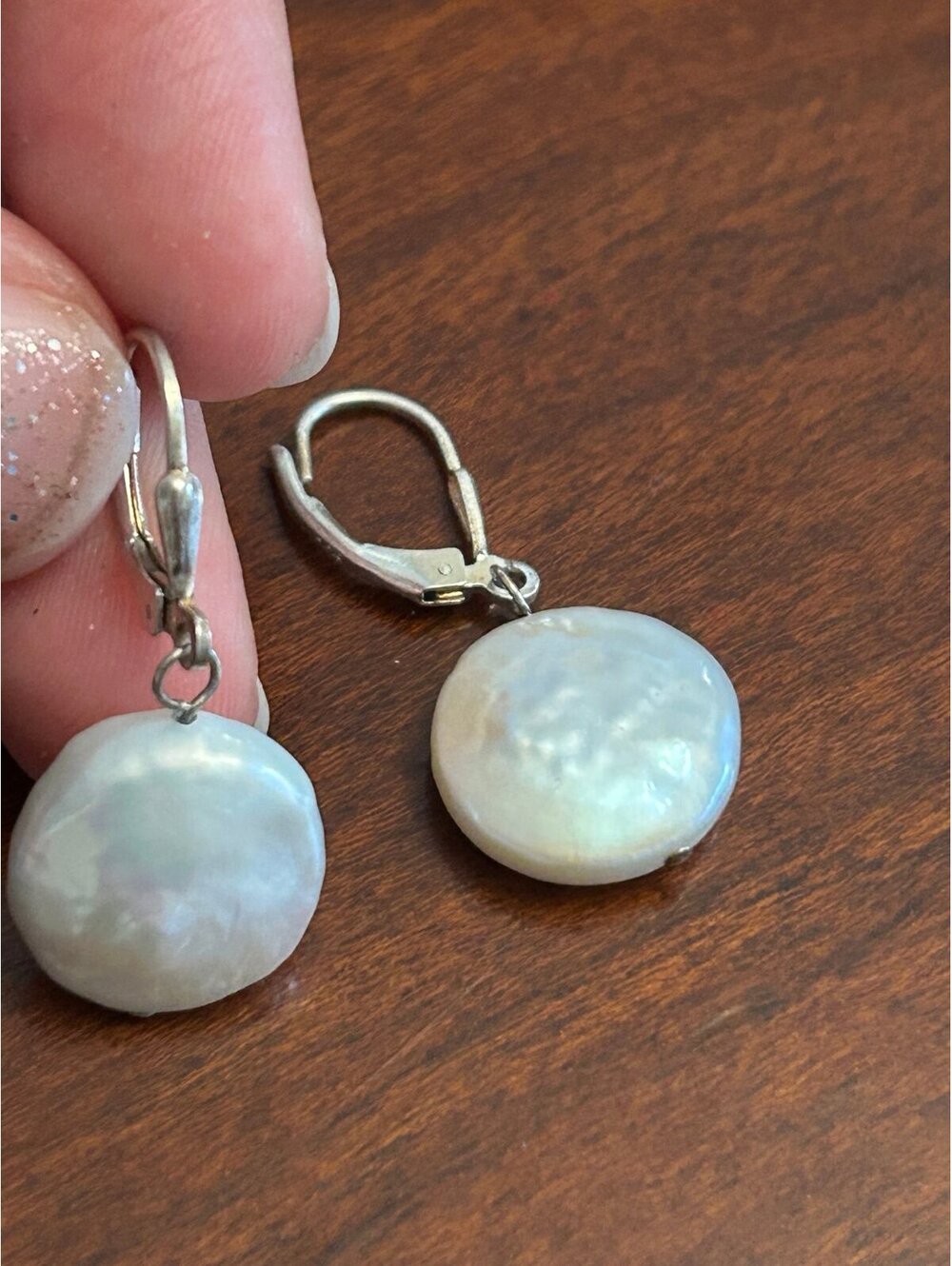 C438  Earrings 925 sterling silver very faux pearl